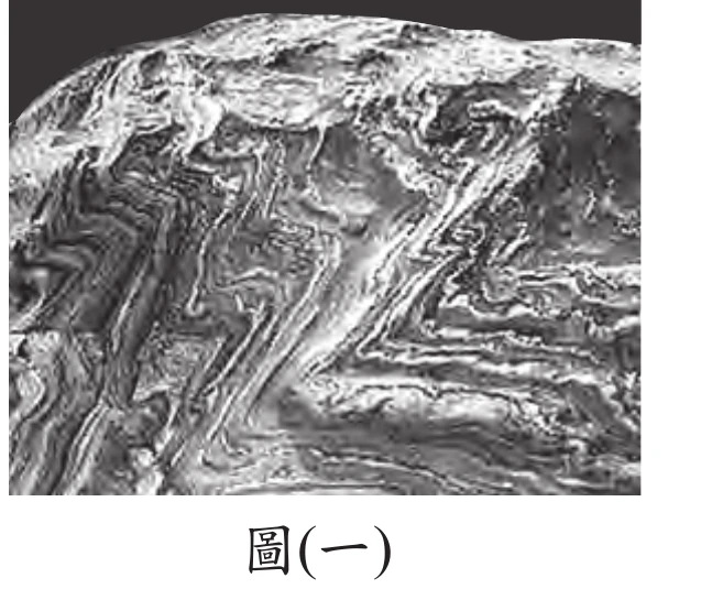 圖(一)：太魯閣岩層照片，岩層呈現明顯彎曲弧形紋理（未斷裂錯動）